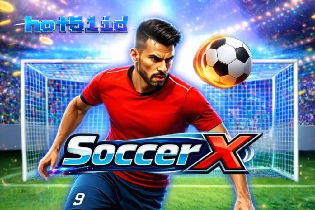 Tampilan visual permainan slot SoccerX dengan suasana stadion sepak bola